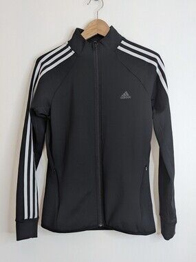 Black Adidas track jacket with white stripes